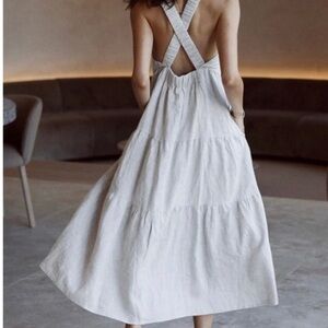 DISSH LINEN AMY CROSS BACK MIDI DRESS POCKETS